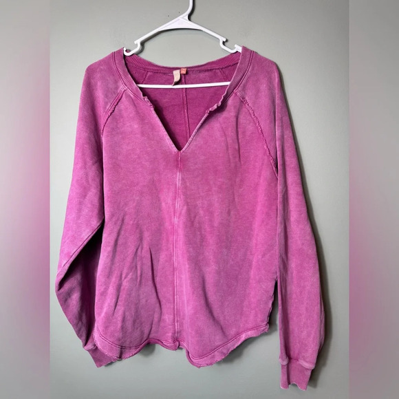 Pilcro Anthropologie Notch Neck Tunic Sweatshirt L/S Berry Pink Cotton Medium - Picture 1 of 6